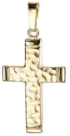 JEVELION Anhänger-Kreuz in markanter Hammerschlag-Optik Gold-Kreuz für Damen, Herren und Kinder als Kettenanhänger + Schmuck-Etui