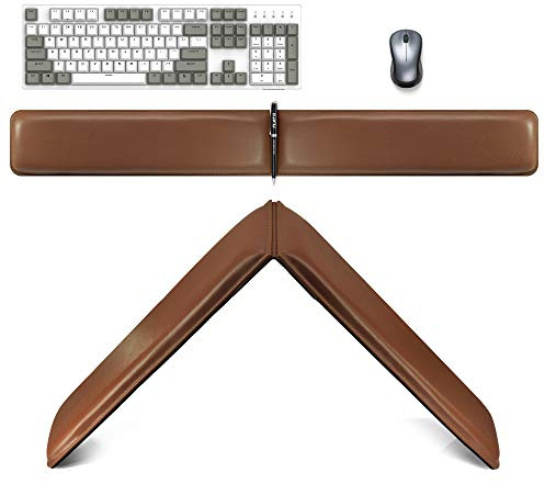 MAIDERN Doppelt verlängerte Tastatur-Handballenauflage ， Memory Foam Gaming Maus-Handballenauflage für Büro, Spiele, Computer, Laptop und Mac (braunes PU-Leder)