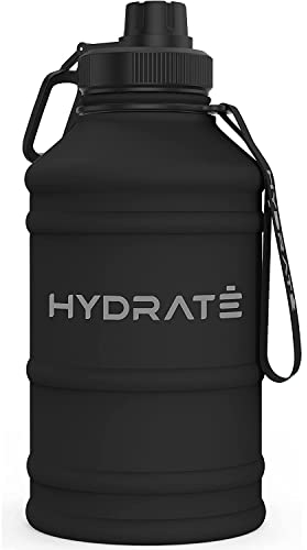 HYDRATE Stainless Steel 2.2 Litre Water Bottle - Black - Metal Gym Water Bottle - Convenient Stainless Steel Water Bottle, Hiking Water Bottle, Nylon Carrying Strap and Leak-Proof Screw Cap