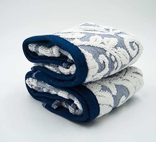 Lex's Linens Pack of 2 Jacquard Floral Navy Blue Guest Towels