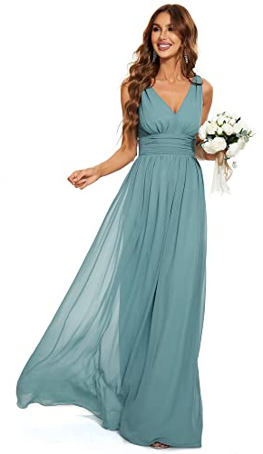 Ever-Pretty Robe de Soirée Longue Femme avec Ruchés en Mousseline de Soie Classique 09016