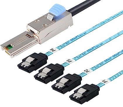 Heretom Mini SAS 26P SFF 8088 Male to 4 SATA 4Pin Female 1M 3.3FTCable with Latch,Mini SAS Host/Controller to 4 SATA Target/Backplane