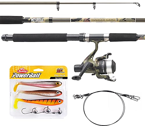 Mitchell Tanager Camouflage Teleskop-Angelset bestehend aus Einer Ruten- und Rollencombo mit Schnur und Ködern zum Angeln auf Forelle und Barsch Grün Camouflage Teleskop - 2.70m Heavy Set