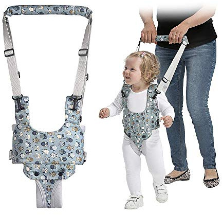 Bambebe Gehhilfe für Baby, Atmungsaktiv Lauflernhilfe Stehen Gehen Lernen Helfer Walker, Kleinkind Fuß Assistent, Sicherheitsleinen für Kinder 8-27 Monthe, 4 in 1 Funktionale (Blau-Blumen)