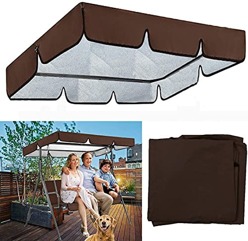 MeTikTok Garden Swing, Pergola Sun Canopy, Rocking Chair, Universal Roof, Garden Bench, Sun Canopy with Removable Roof & Seat Pad, Waterproof And Sun-Proof,Brown,L249 x W185 x H18cm