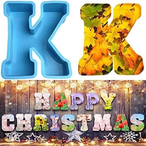 3D Alphabet Silicone Molds Large Letter Epoxy Molds for Resin 6 Inch DIY Resin Casting Letter Moulds Chocolate Baking Molds for Birthday Wedding Party Christmas Art Craft Ornaments (K)