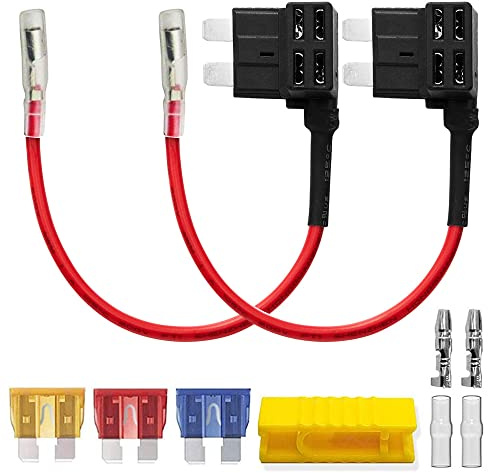 Guuzi 2pcs 12V-24V ACU Adaptateur de Fusible Standard Add-A-Circuit avec Faisceau de Câbles, Porte-Fusible Moyen avec 3pcs Fusibles de Remplacement(5A/10A/15A) + Connecteur de Borne