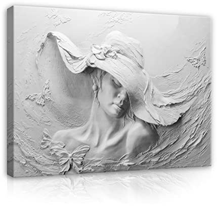WallArena Leinwand Bilder 120x80 cm | Frau Gesicht Hut Abstrakt Grau, Leinwandbilder, Bild auf leinwand, Format: 120x80 cm (BxH) - einteilig auf Canvas