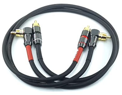 WJSTN-055 90 Degree Right Angle RCA Subwoofer Cable Audio Cable RCA Male to Male Audio Video Cord for Subwoofer, HDTV, Amplifiers,Home Theater,Hi-Fi Systems,Subwoofe 2 Pack (2FT)