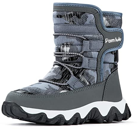 PAMLULU Outdoor Slip Resistant Warm Waterproof Boys Winter Snow Boots for Kids Toddler (Grey 9)