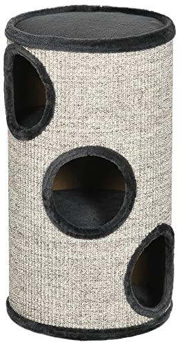 PawHut Kratztonne 70 cm Hoch Ø 38 cm dreistöckige Katzentonne mit Plüschrand, Katzenhöhle, Kratzbaum für kleine Katzen, Hellgrau