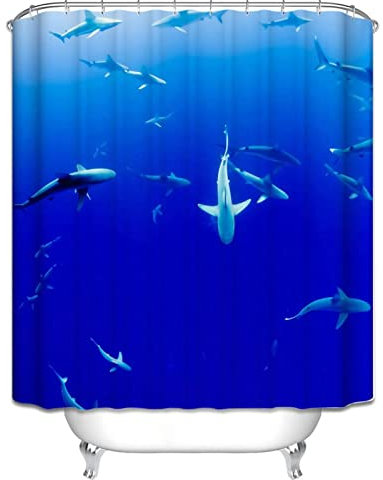 EHOMERY Tenda Doccia per Vasca da Bagno Ombrello Tende Bagno per Finestra Coppia Delfino Tenda da Doccia A Ombrello Tenda Bagno con Fettuccia per Binario con Ganci Polyester 120X180Cm