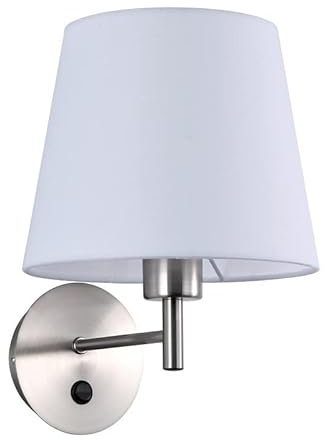 B·LED BARCELONA LED Applique da parete moderno nordico con braccio in alluminio cromato e paralume in tessuto bianco e interruttore portalampada E27 per hotel salotto comodino
