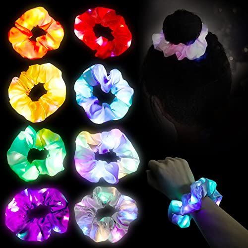 Aicharynic 8 Stück Leuchtende LED Haarbänder: 3 Lichtmodi Haargummis, Leuchten im Dunkeln, Haarschmuck für Frauen Mädchen, Neon Kopfbedeckungen für Neujahr Party
