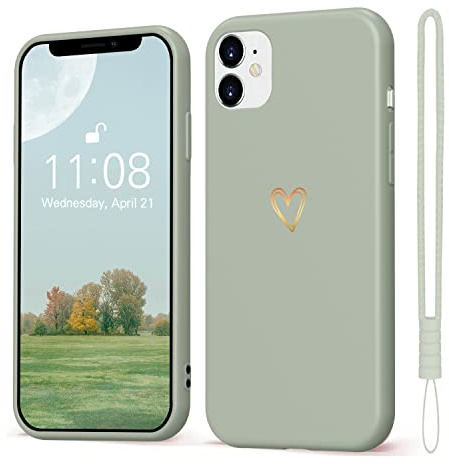 Mitetabo für iPhone 11 Hülle Gold Liebesherz,Handyhülle iPhone 11 Mädchen Case Weich Silikon Slim Stoßfest Kratzfeste Süßes Gold Love Schutzhülle für iPhone 11 6.1 Kupfergrün