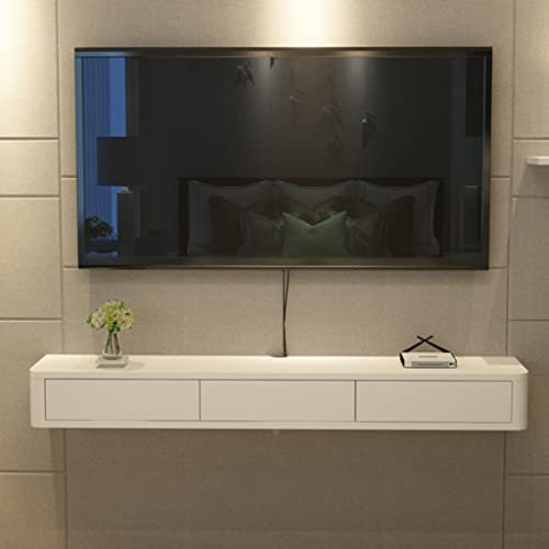 IBOWZ Meuble TV Suspendu Meuble TV Flottant avec 3 espaces de Rangement en Bois de Noyer Meuble TV Mural Composant d'étagère avec Gestion des câbles Meuble TV