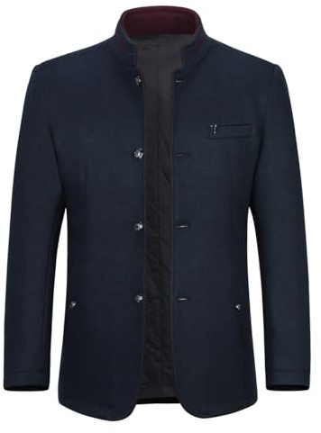 Allthemen Mens Winter Trench Coat Button Stand Collar Coat | Mens Mid Length Wool Blend Warm Winter Vintage Overcoat Regular Fit Long Sleeve Jacket Coat Business Casual Coat