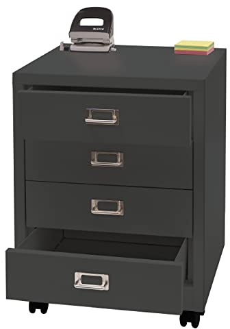 Mendler Rollcontainer HWC-L49 55x40x41cm 4 Schubladen - dunkelgrau | Schubladenschrank, Stahlschrank, Aktenschrank, Metall