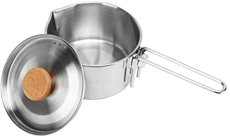 Cacerola de Acero Inoxidable con Tapas, Sartenes de Cocina con Asas Plegables Extraíbles, Cacerola Pequeña de 1 L para Todas Las Estufas, Multipropósito, Restaurante en Casa