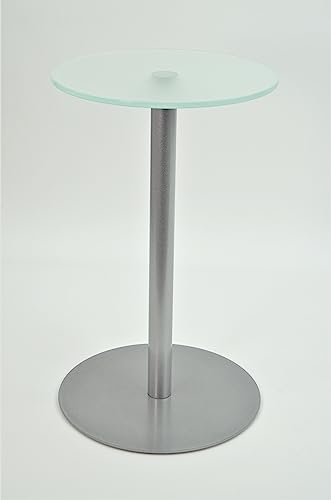 freeroom24 Designer Beistelltisch Milchglas - Silber 30x30x60cm - Wohnzimmertisch - Couchtisch - praktischer Coffee Table rund - Kleiner Kaffeetisch - Glastisch - Sofatisch - Made in Germany