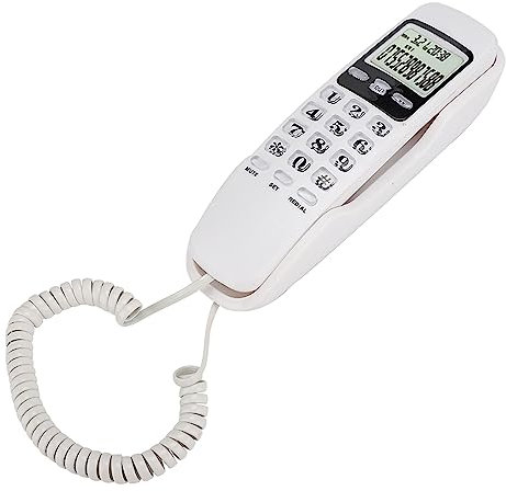 Teléfono con Cable Montado en la Pared, Dual DTMF/FSK Teléfono de Escritorio con Cable LCD con Pantalla LCD en Inglés Mini Teléfono Fijo de Pared