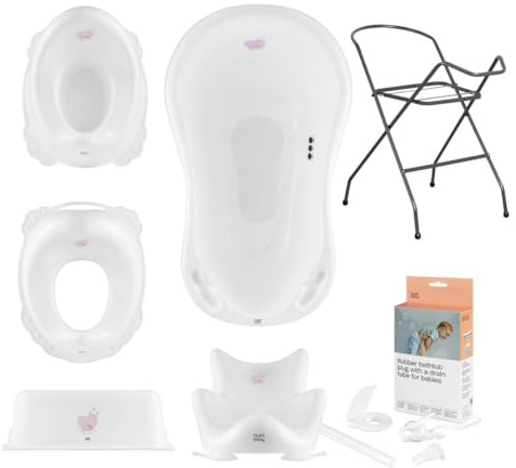 Hylat Baby Komplett-Set: Stabile Babybadewanne mit Thermometer, Gestell, Badesitz und Abfluss, Kinder-Toilettensitz, Babytopf, Kinderschemel - ideale Lösung für die tolle Badeerlebnisse