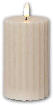 world-trading-net – uppsättning av 2 LED-blockljus Stripe, höjd 15 cm, diameter 7,5 cm, beige, timer, 3D-låga