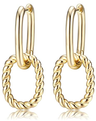 Pendientes de Cadena Convertibles Doblados con Anillos Ovalados y Colgantes Geométricos con Clip de Papel Femeninos