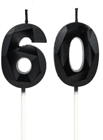 DTXLX Black Number 60 Birthday Candles Cake Decoration | 60th, Happy, Toppers, for, Parties, Weddings, Company, Anniversaries