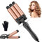 Lockenstab 3 FäSser Beach Waves Welleneisen für Haare, 25mm Kleine Locken Keramik Lockeneisen-Temperatureinstellung Schnelle ErwäRmung mit Handschuh, Roségold