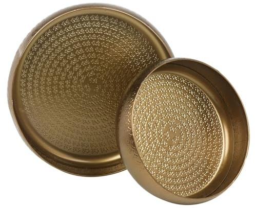 URBNLIVING 2 Pcs Metal Gold Bowl Set with Hammered Effect Table Centrepiece Decorative Dishes