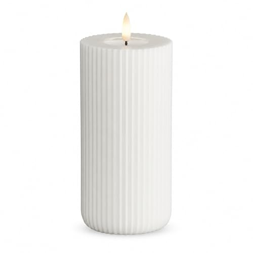 ReWu Deluxe Homeart Shape Gerillte LED Kerzen, Fernbedienbar, Timer, 400h Batterielaufzeit, Sicher & Rauchfrei 8 x 15 cm Weiß