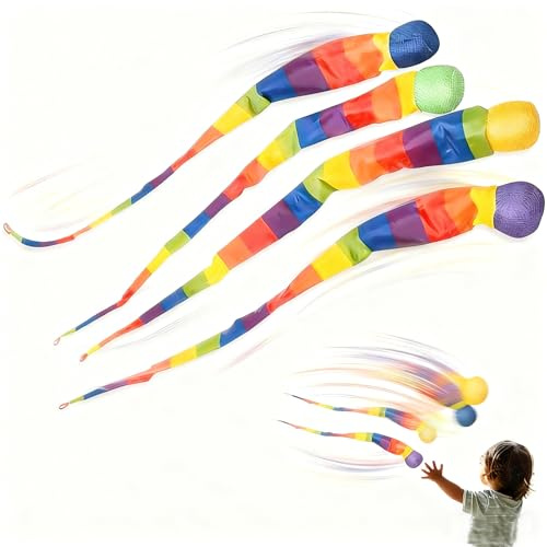 4Pcs Schweifball Kinder,Kometenball,Rainbow Tail Ball,Ballspielzeug für Kleinkinder,Sicher für den Außen- und Innenbereich,Regenbogenkometenspielzeug für Kinder,Catch Tail Balls Soft Rainbow Play Ball