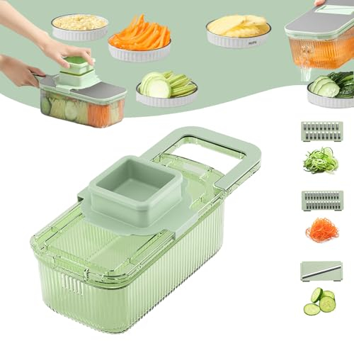 Rallador multifuncional de verduras con contenedor, cortador de verduras multifuncional, rallador multifuncional, seis herramientas de corte, cortador de verduras redondo (3 cuchillas)