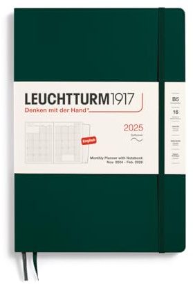 LEUCHTTURM1917 370710 Monatsplaner & Notizbuch Composition (B5) 2025, 16 Monate, Softcover, Forest Green, Englisch