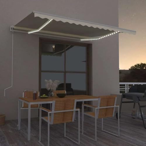 Gecheer Tenda da Sole,Automatica,con Sensore,con Luce LED,450x350 cm,Crema,Tenda da Sole Automatica,Tenda da Sole da Patio Terrazzo,Tenda Esterno Sole,Tenda da Sole da Muro