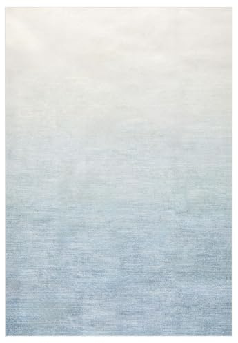 IDIMEX Teppich Ombre waschbar 200 x 300 Hellblau, Teppich mit Farbverlauf, Ombre-Effekt, weicher Kurzflor-Teppich modern, gummierte Unterfläche, schmutz- und wasserabweisend