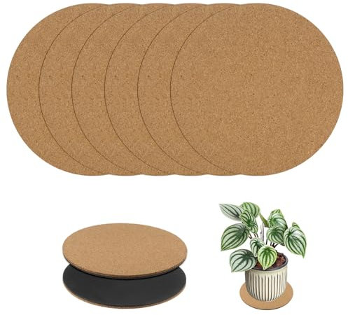 M METERXITY 6-Pack Cork Plant Coasters, 6 Inch Round Coasters Pads Cork Plant Mats Cork Pads for Plants/House/Garden/Indoors/Outdoors, Plant Cork Mats
