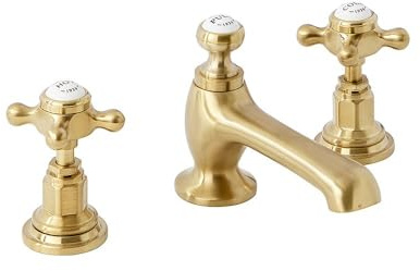 Milano Elizabeth 3 Tap-Hole Basin Mixer Tap Crosshead Handles - Brushed Brass