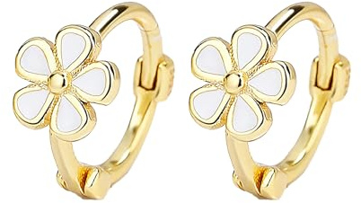 Aretes de aro de margarita chapados en oro, plata esterlina 925 pequeños hipoalergénicos de 6 mm, lindos aretes de flores para mujeres, niñas, niños, adolescentes (dorado)