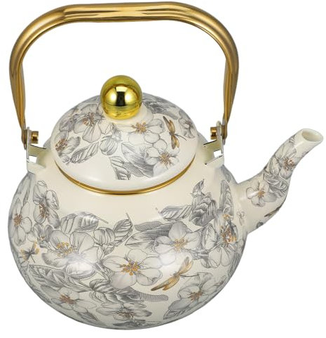 KICHOUSE Retro Enamel Kettle Stovetop Water Heating Kettle Tea Serving Pot for Kitchen Decor
