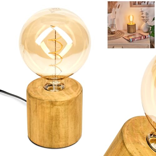 HOFSTEIN Tischleuchte Argea, Tischlampe aus Holz in Naturfarben, moderne Leuchte im skandinavischen/Boho-Design, Schalter am Kabel, Höhe 10 cm, E27, Wohnzimmer, Schlafzimmer, Esszimmer, Flur, Büro