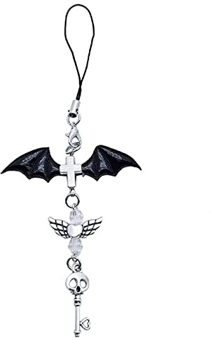 DIIOOMIEEU Goth-Telefon-Charm-Anhänger, Kawaii-Schlüsselkette für Tasche, Zubehör, Gitarrengurt, Schlüsselband mit Perlen