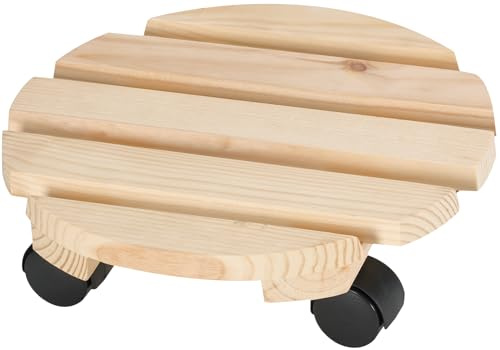 Dörner + hjälm plantroller ekonomy, rund, 30 cm diameter, 50 kg lastkraft, tillverkad av FSC-trä, för utomhus, ljusbrun