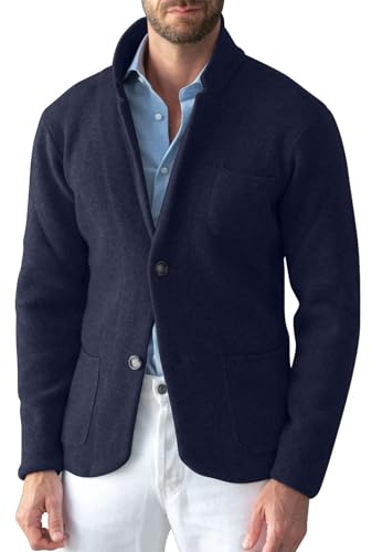 Blazer casual da uomo in lana, slim fit, leggero, monopetto, elegante, grigio, giacca stile cardigan, morbida e confortevole, da uomo, da ufficio, giacca classica alla moda per tutti i giorni, Blu