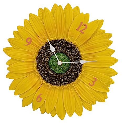 Ciieeo Rustikale Sonnenblumen Wanduhr aus Kunststoff Geräuschlos Dekorative Hängeuhr für Wohnzimmer und Schlafzimmer