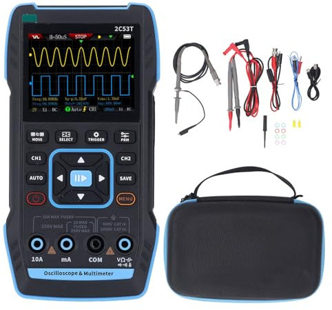 Osciloscopio Portátil, Multímetro de Osciloscopio Portátil Ancho de Banda de 50 MHz Frecuencia de Muestreo de 250 MS/s Generador de Señal DDS Kit de Osciloscopio Digital 19999