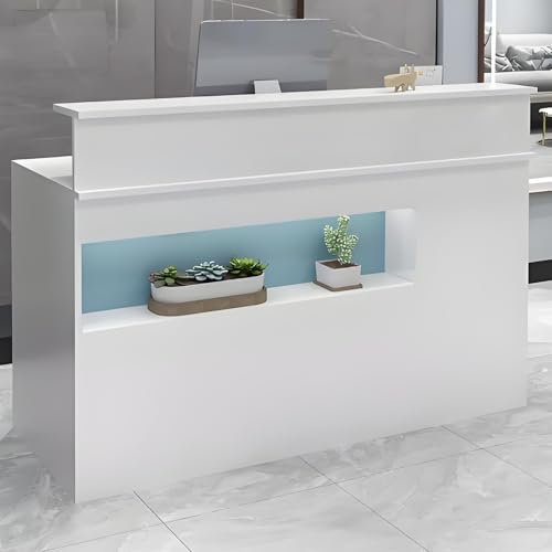 Snaweo Kleiner Empfangstheke, Rezeptionstheke mit LED-Leuchten, Tresen mit Schubladen, Steh-Empfangstresen, Rezeptionstisch für Supermarkt, Convenience Store, Hotel(Blauw,80cm/31.4in)