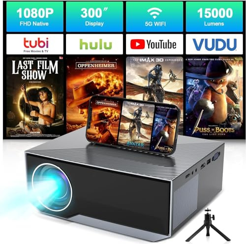 ZDK Proiettore nativo 1080p 18000 lumen 4K supportato con wifi e bluetooth, proiettore per camera da letto esterno interno compatibile con smartphone, HDMI, USB, AV, Fire Stick, PS5 per casa, camera