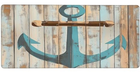 Tapis de souris motif ancre nautique sur fond de bureau vintage en bois, tapis de souris motif ancre nautique, décoration d'intérieur pour femmes et filles, tapis de clavier 40 x 90 cm